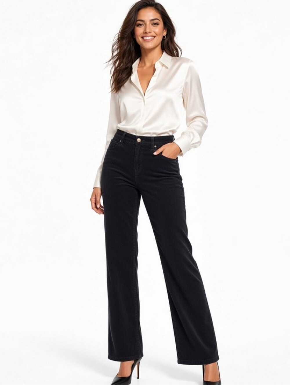Lands' End Women's Black Petite Corduroy Wide-Leg Pants (Sz: 12p)